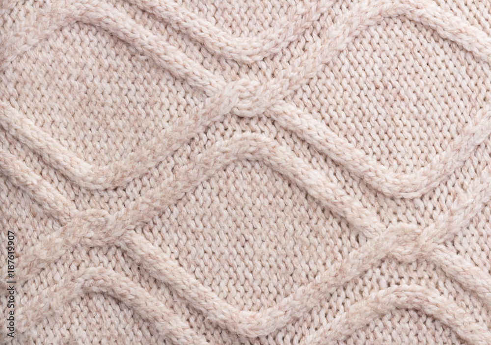 Machine Knitting Texture Macro Snapshot. Beige Knitted Woolen Background. Machine Knitting Texture Macro Snapshot. Beige Knitted Woolen Background.