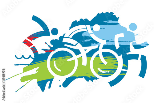 Fotografie, Obraz Triathlon race grunge stylized