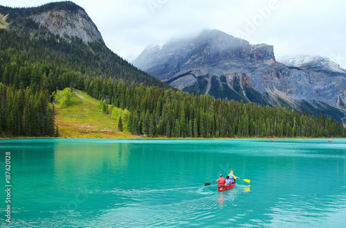 People conoeing on the Emerald Lake
