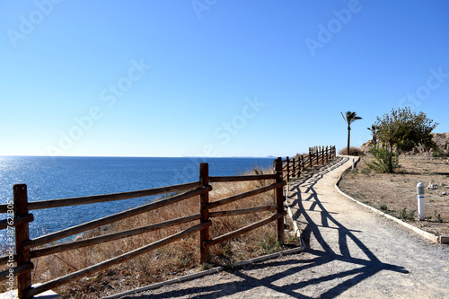 Fototapeta Naklejka Na Ścianę i Meble -  Wooden  PAthway along spanish coastline