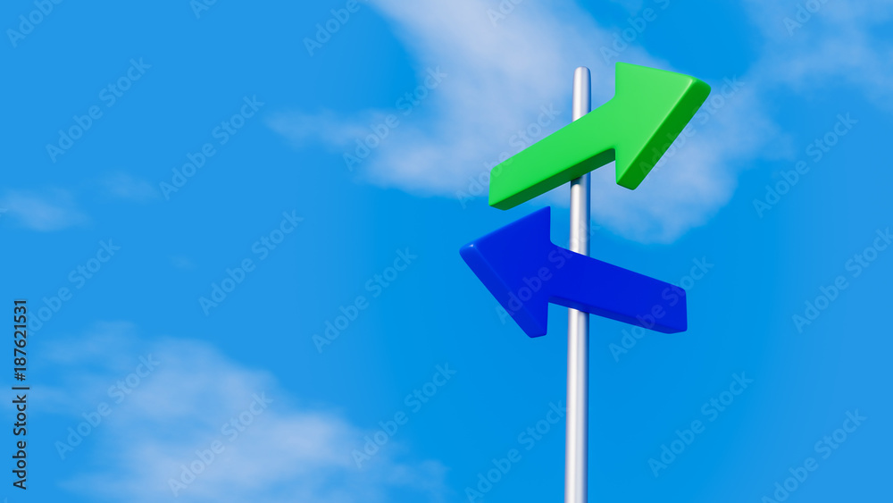 Green and blue arrows on signpost Green and blue arrows on signpost