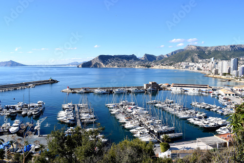 Beautiful view from Calpe ROck Peñon de Ifach on coast line of Mediterranean sea, Spain, Cosat Blanca