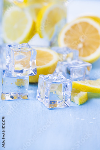 Ice cold water with lemon