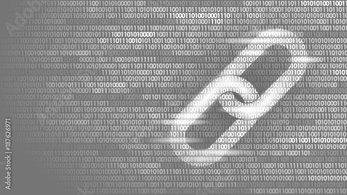 Blockchain hyperlink symbol on binary code number big data flow information. Cryptocurrency finance business concept vector illustration background template
