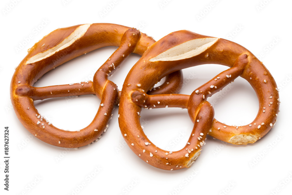 Pretzel isolated on white. Fresh fragrant brezel top view. Pretzel isolated on white. Fresh fragrant brezel top view.