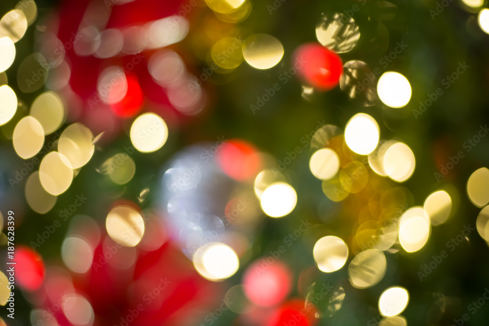 Colorful Red, Yellow and Green Christmas Tree Bokeh background of de focused glittering lights, Colorful Red, Yellow and Green Christmas Tree Bokeh background of de focused glittering lights,