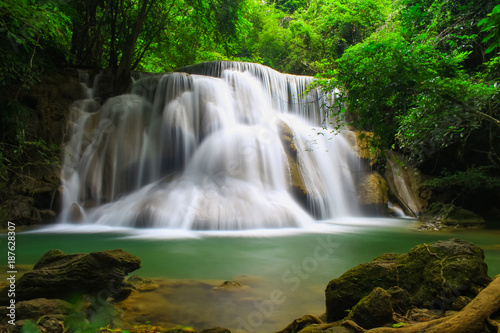 Fototapeta Naklejka Na Ścianę i Meble -  Huay Mae khamin waterfall a beautiful haven of the middle of the forest in Kanchanaburi.  Thailand