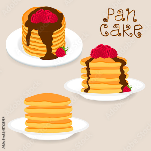 Pancakes with berries, honey, piece of butter