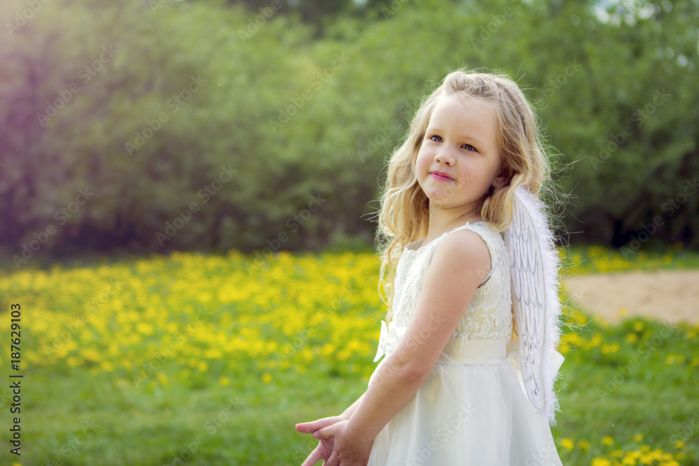 Girl with angel wings on the background of nature. Girl with angel wings on the background of nature.