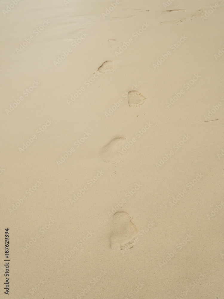 Footprints on the desrt beach of background Footprints on the desrt beach of background