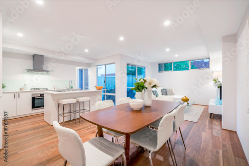 Living and dining area in a modern Australian home.