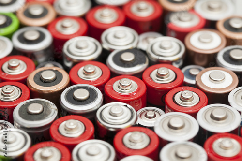 Batteries background. Energy supply and recycling concept
