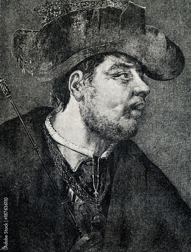 John of Leiden, anabaptist leader from Leiden and leader of the Münster Rebellion (from Spamers Illustrierte  Weltgeschichte, 1894, 5[1], 342)
 photo