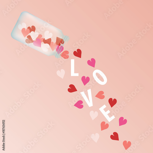 Wallpaper Mural Red heart shaped spoon poured down with love letter, Valentine background Torontodigital.ca