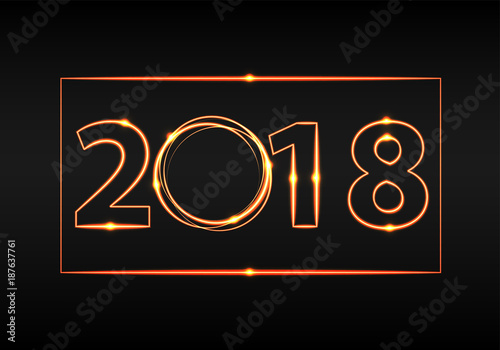 Happy New Year 2018 gold light on night design for holiday festival countdown celebration background vector illustration.