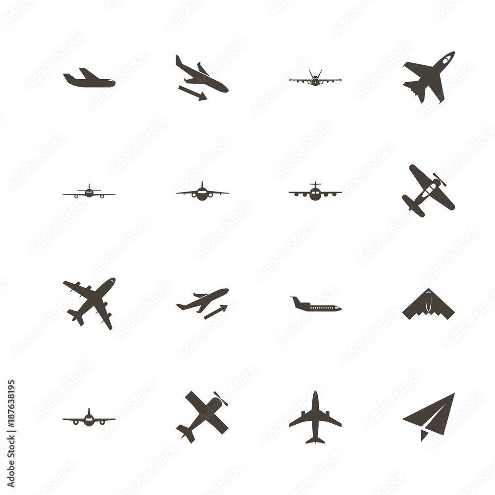 Fototapeta Planes icons. Perfect black pictogram on white background. Flat simple vector icon.