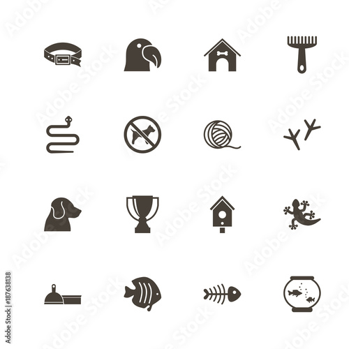 Pets icons. Perfect black pictogram on white background. Flat simple vector icon. photo