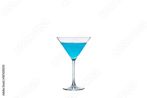 blue curacao cocktail on isolated white background composition photography