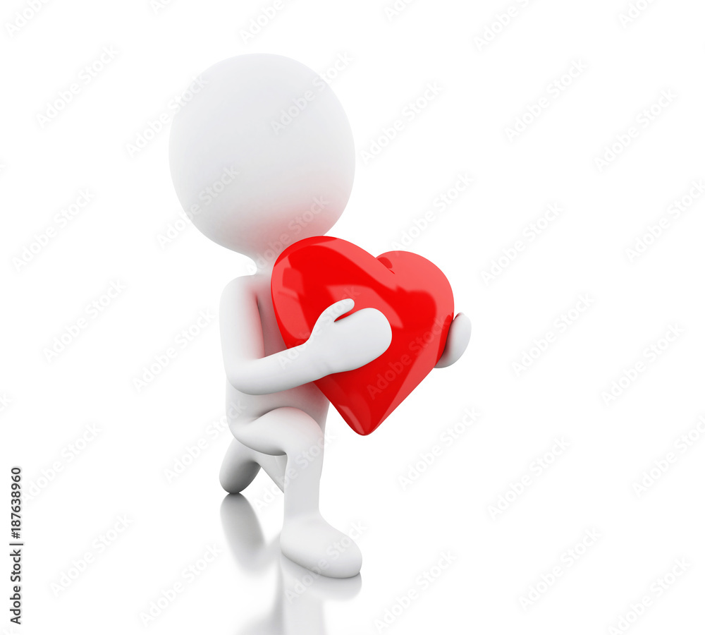 3d White people give a heart, Valentines Day. 3d White people give a heart, Valentines Day.