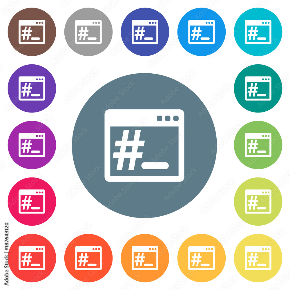 Root terminal flat white icons on round color backgrounds Root terminal flat white icons on round color backgrounds