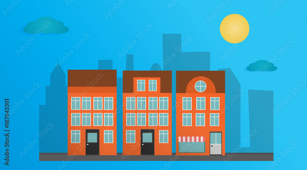 Flat city landscape at sunny Flat city landscape at sunny