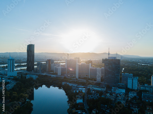 Photography drone sunset shot over the top of vienna