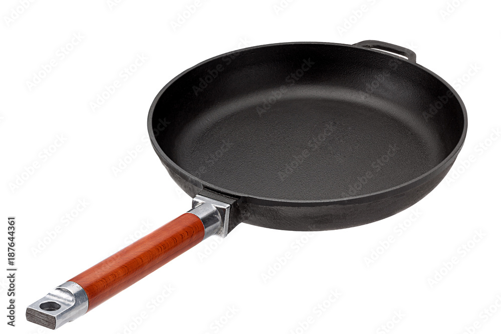 Cast iron pan on white