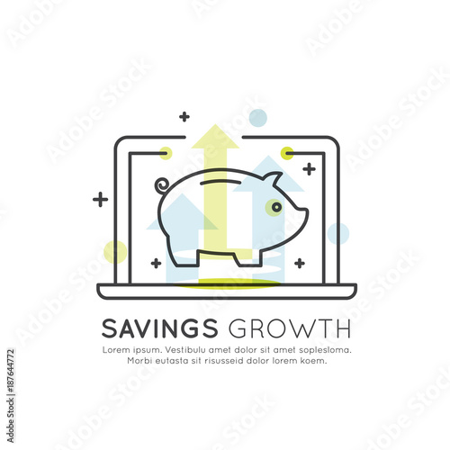 Simple Vector Icon Style Illustration of Online Investment, Fundraising, Carity or Donation Platform, Smart Savings and Profit, E-piggy Wallet