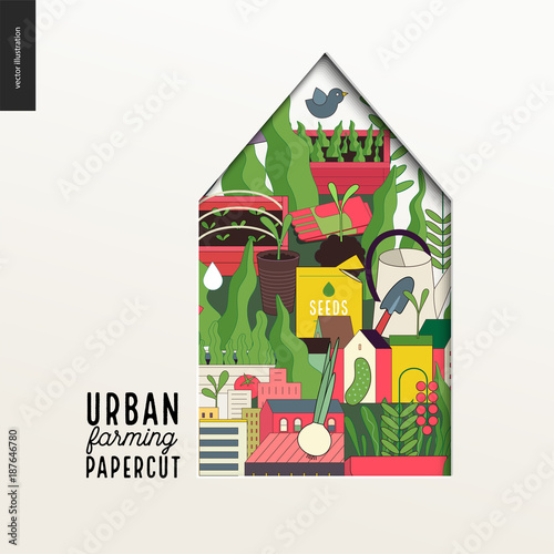 Papercut - colorful layered house on Urban farming, gardening and agriculture