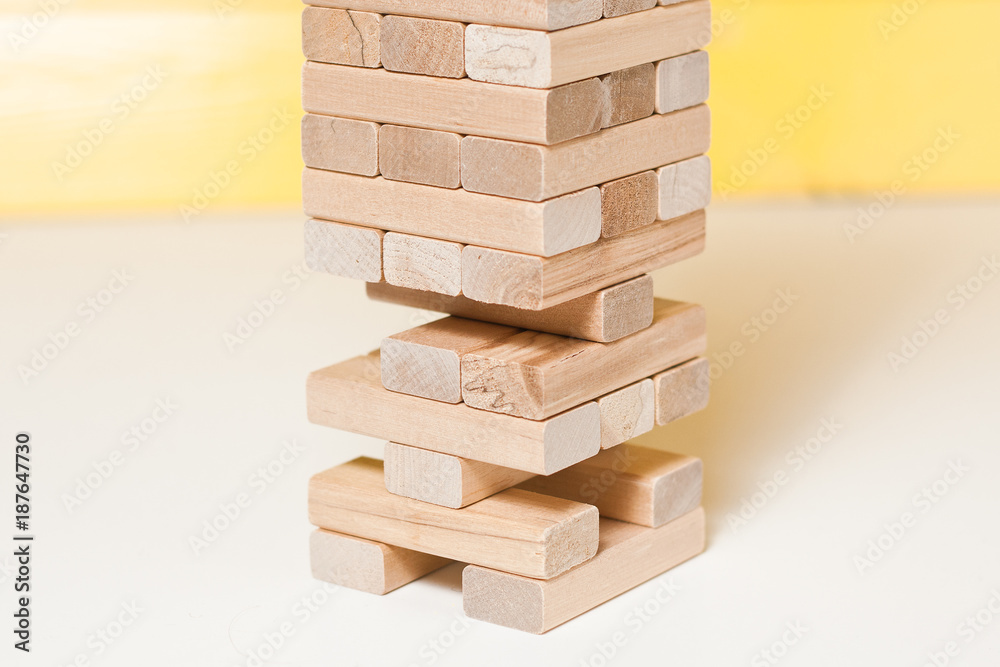 Board game falling tower of wooden blocks Board game falling tower of wooden blocks