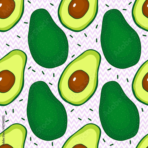 Seamless pattern with avocado hand drsw vector