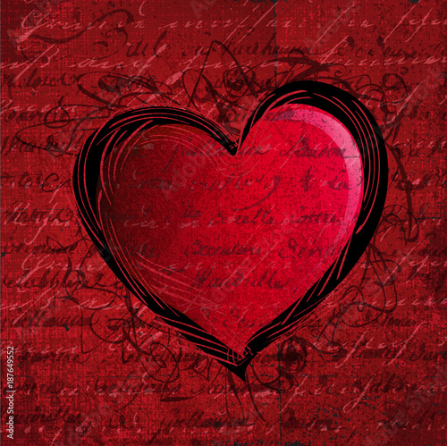 Dark Heart Grunge Background with Handwriting 