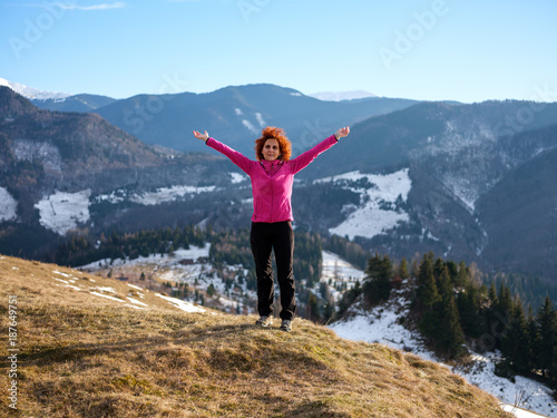 Happy hiker in the mountains
