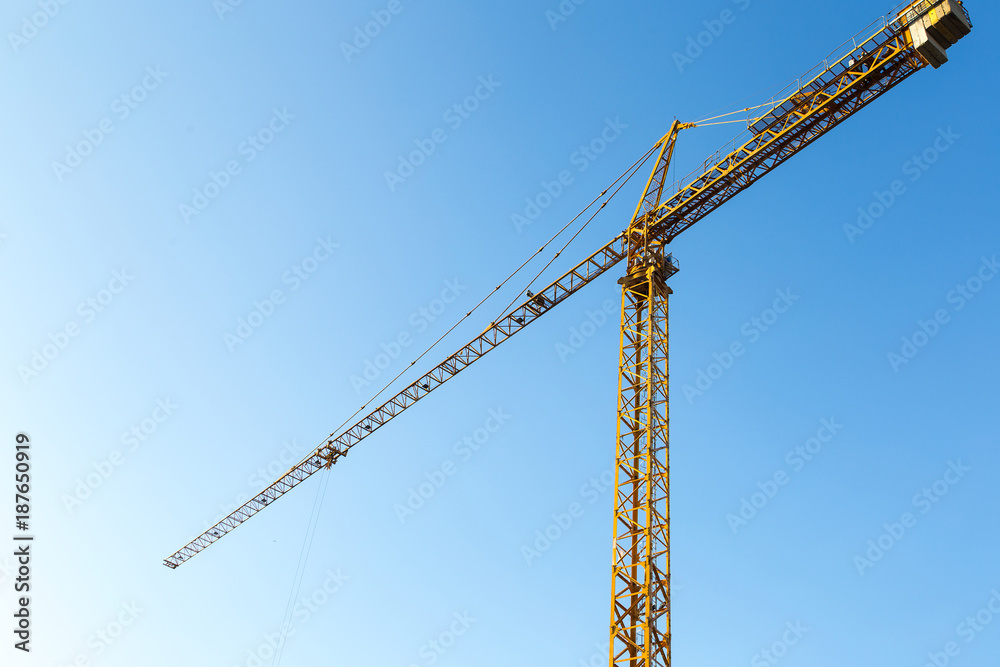 Crane and construction site and building site.