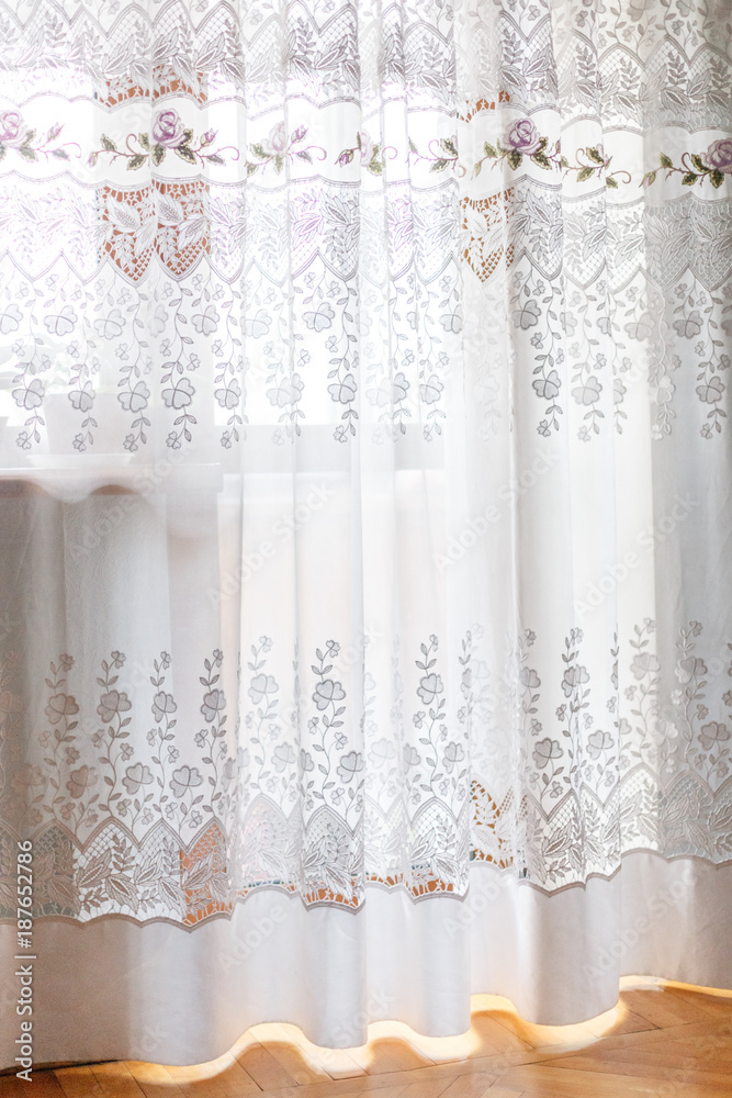 White curtains in room, day light White curtains in room, day light