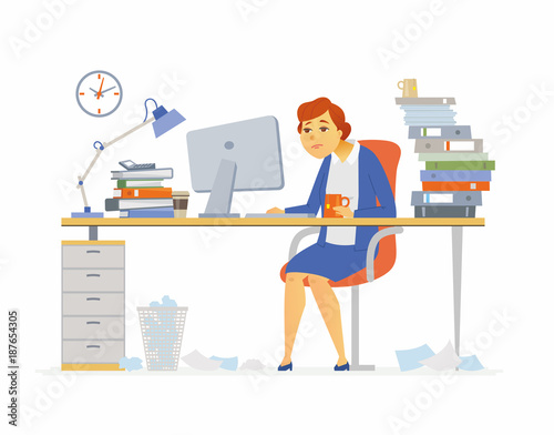 Tired office worker - modern cartoon people characters illustration