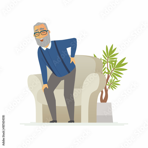 Senior man with a backache - cartoon people characters isolated illustration