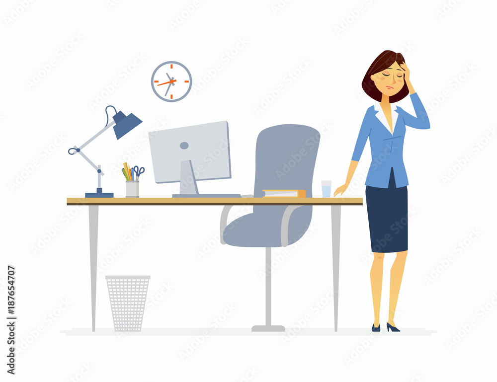 Office worker with a headache - cartoon people characters isolated illustration Office worker with a headache - cartoon people characters isolated illustration