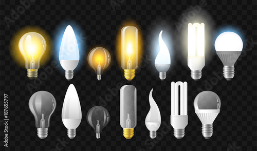 Set of light bulbs - realistic vector isolated clip art