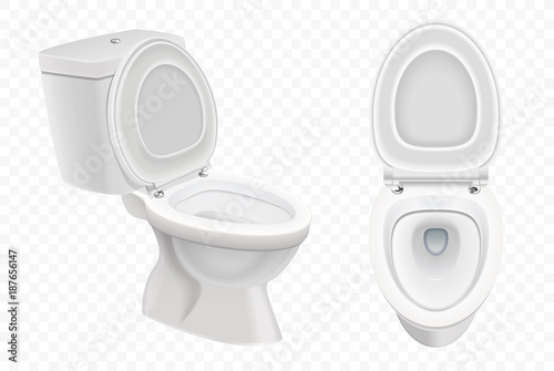Realistic Toilet bowl mockup, 3d white toilet isolated on alpha transparent background.