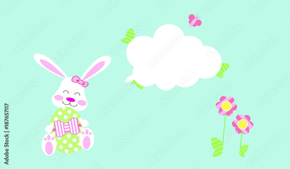 Easter Bunny with egg under message cloud Easter Bunny with egg under message cloud