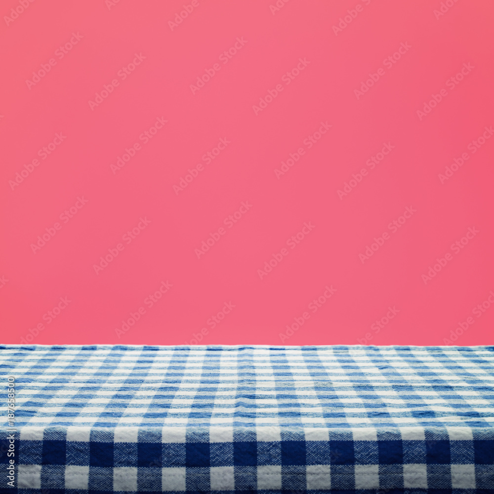 Checkered tablecloth texture top view on color background.For montage product display or design key visual