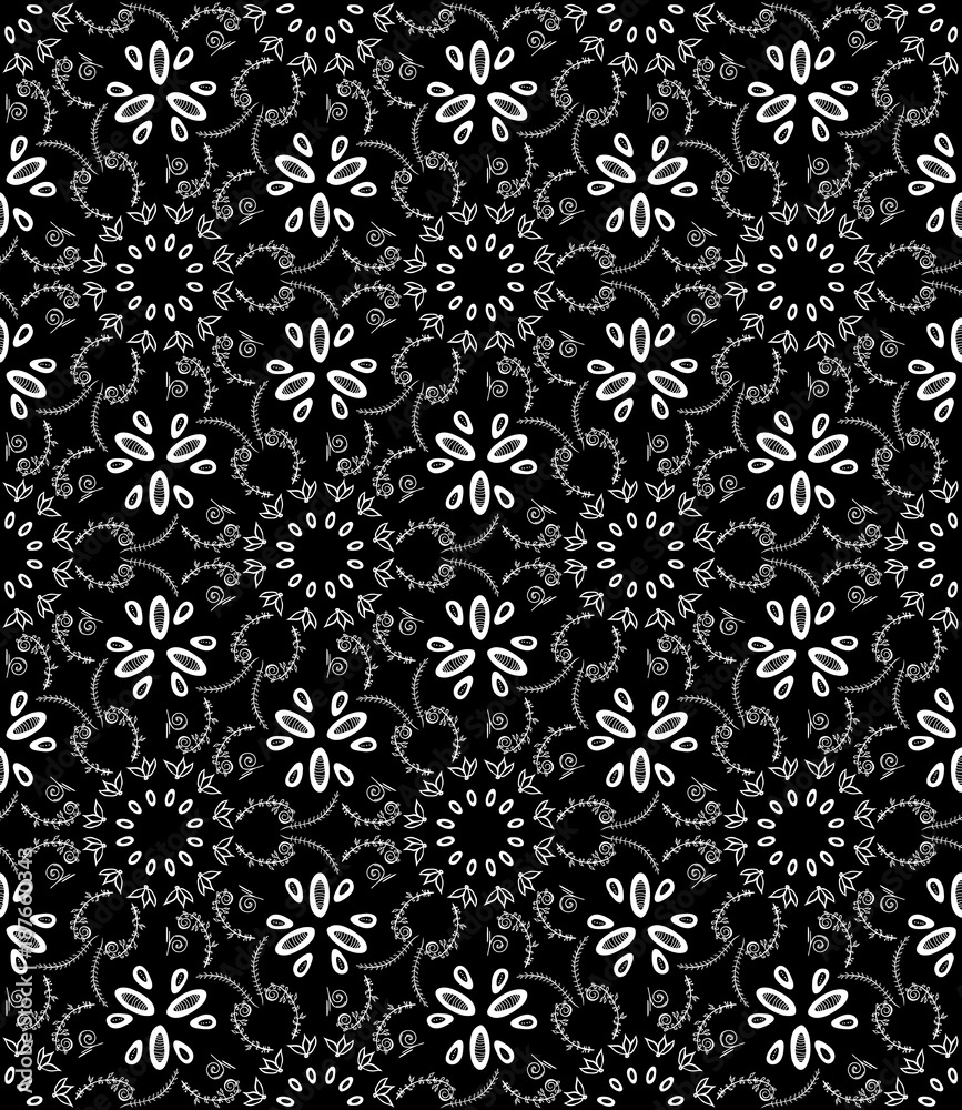 Fototapeta premium Kaleidoscope pattern vector. Psychedelic design element for wallpaper, scrapbooking, fabric. Monochrome background.