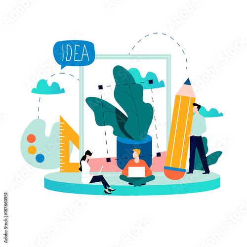 Design studio team, designing, drawing, graphic design, creativity, ideas flat vector illustration for mobile and web graphics 