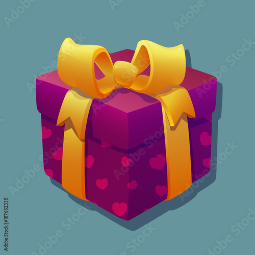 Red gift box with yellow bow. Bright icon for Valentine's Day