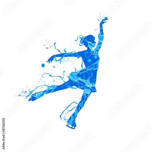 Silhouette of figure skating girl. Blue pain