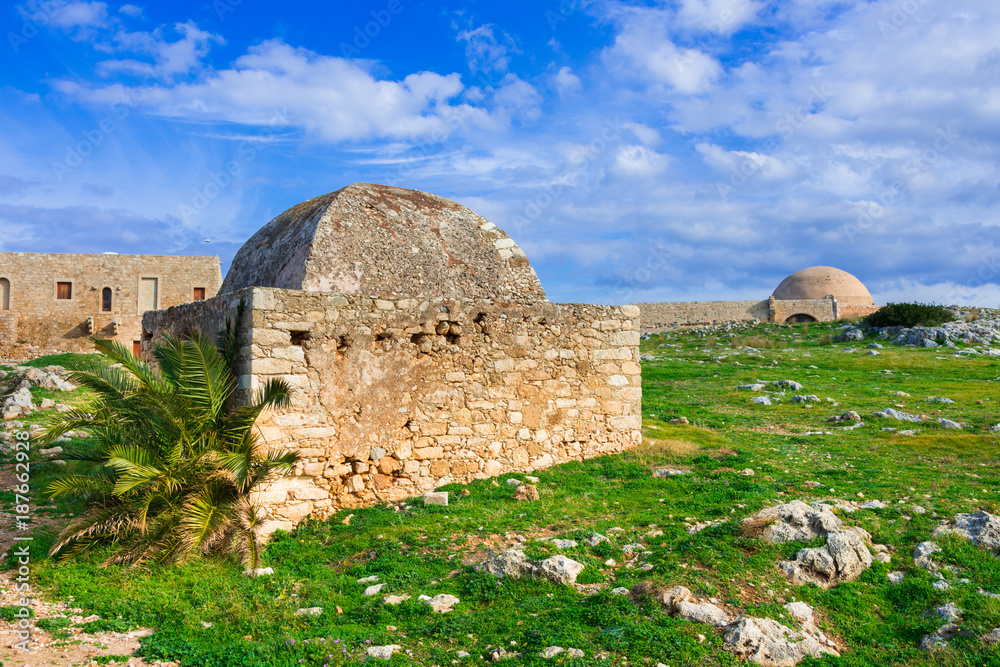 The venetian fortress of Fortezza on the hill at the old town of Rethimno, Crete, Greece. The venetian fortress of Fortezza on the hill at the old town of Rethimno, Crete, Greece.