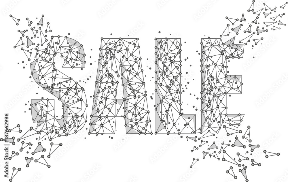 Obraz premium Sale. Funnel low poly wireframe isolated black on white background. Abstract mash line and point origami. Vector illustration. Big datta or sales funnel concept with geometry triangle.