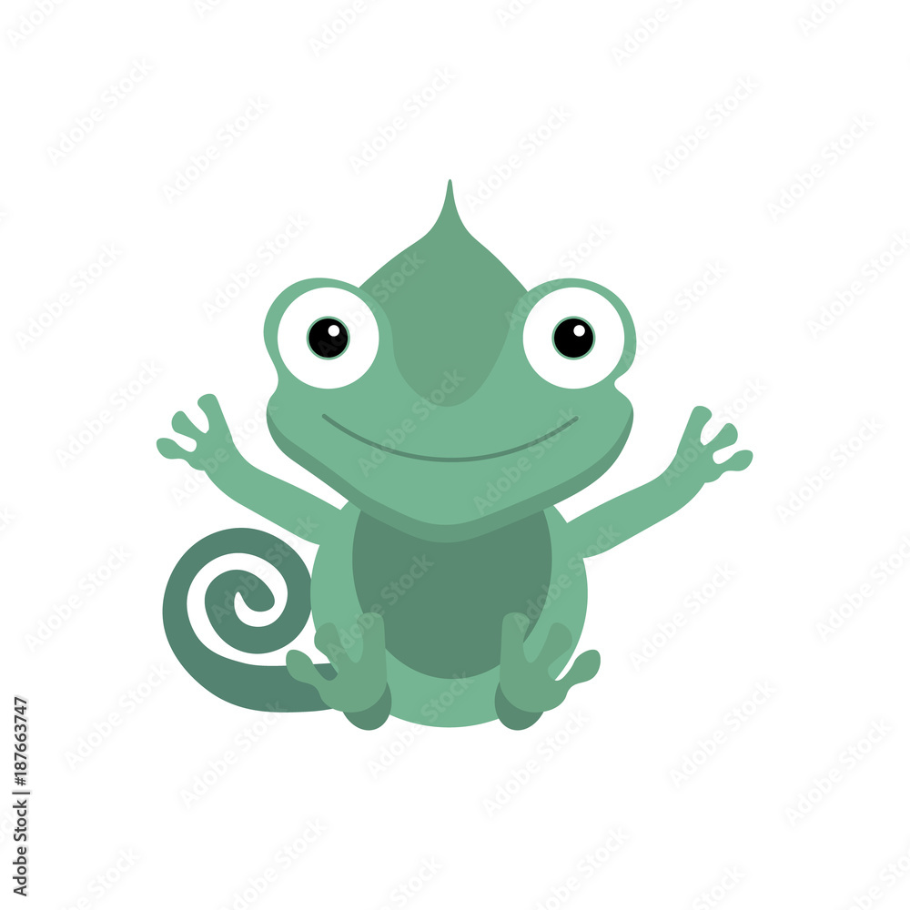 Fototapeta premium Cute green chameleon sitting. Chameleon