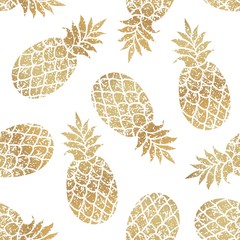 Keuken achterwand Ananas patronen Gouden ananassen op witte achtergrond  © mashot